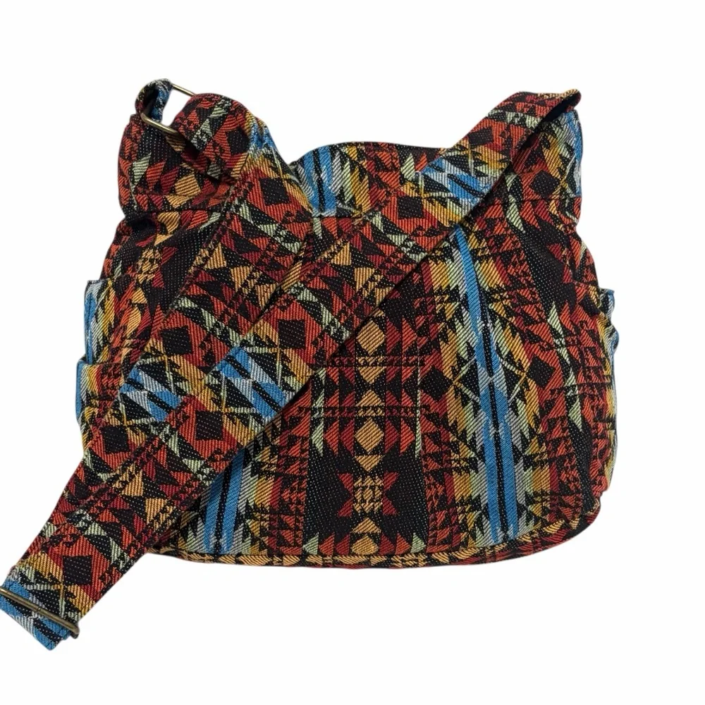 Southwestern Aztec Native American Print Tapestry Hobo Bag - Like New